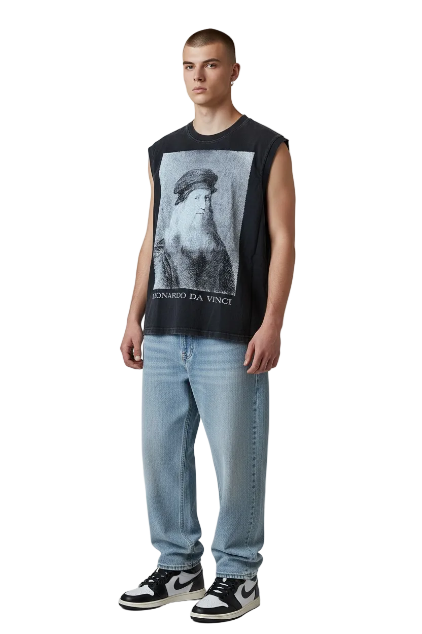 LEONARDO DA VINCI GRAPHIC SLEEVELESS - CHARCOAL