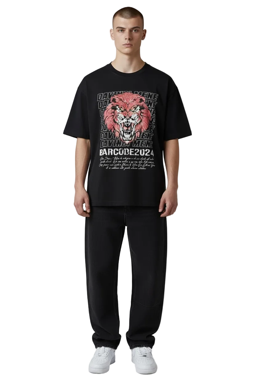 FEARLESS LION OVERSIZED GRAPHIC TEE - BLACK
