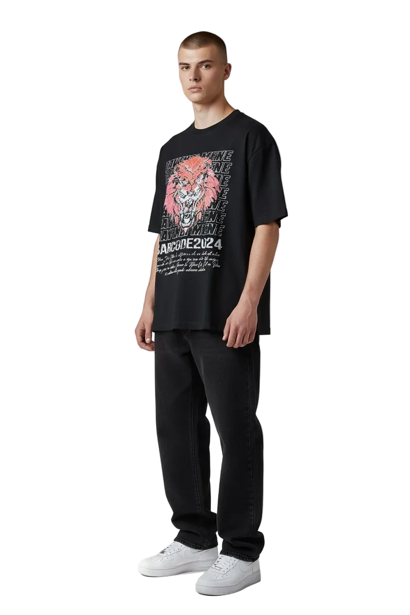 FEARLESS LION OVERSIZED GRAPHIC TEE - BLACK