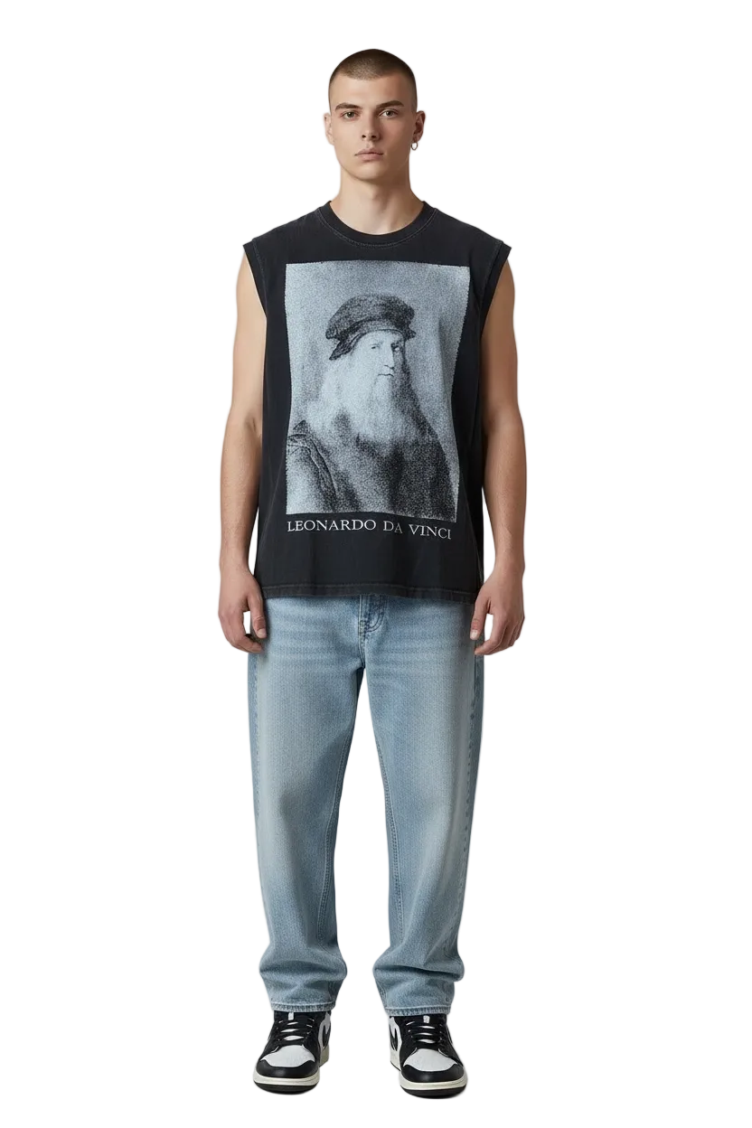 LEONARDO DA VINCI GRAPHIC SLEEVELESS - CHARCOAL