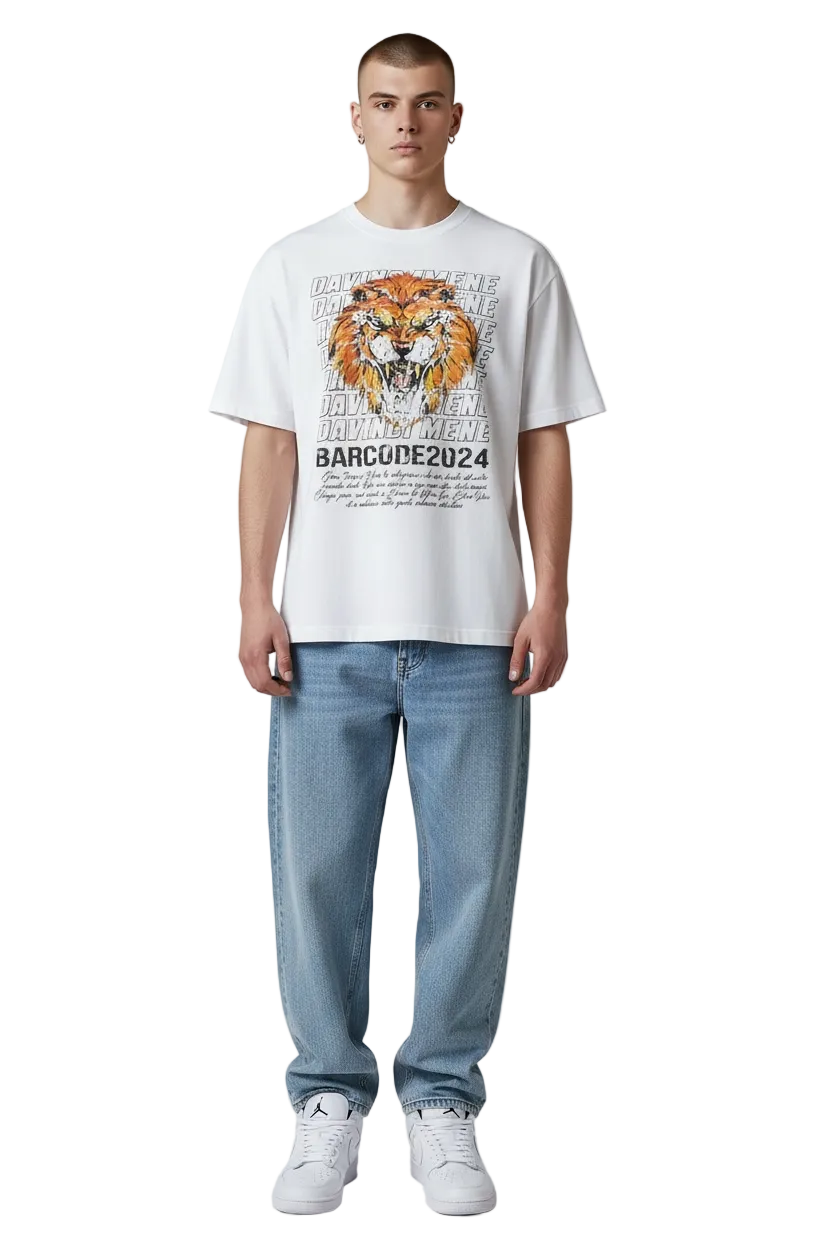 FEARLESS LION OVERSIZED GRAPHIC TEE - WHITE