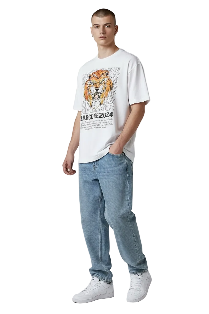 FEARLESS LION OVERSIZED GRAPHIC TEE - WHITE