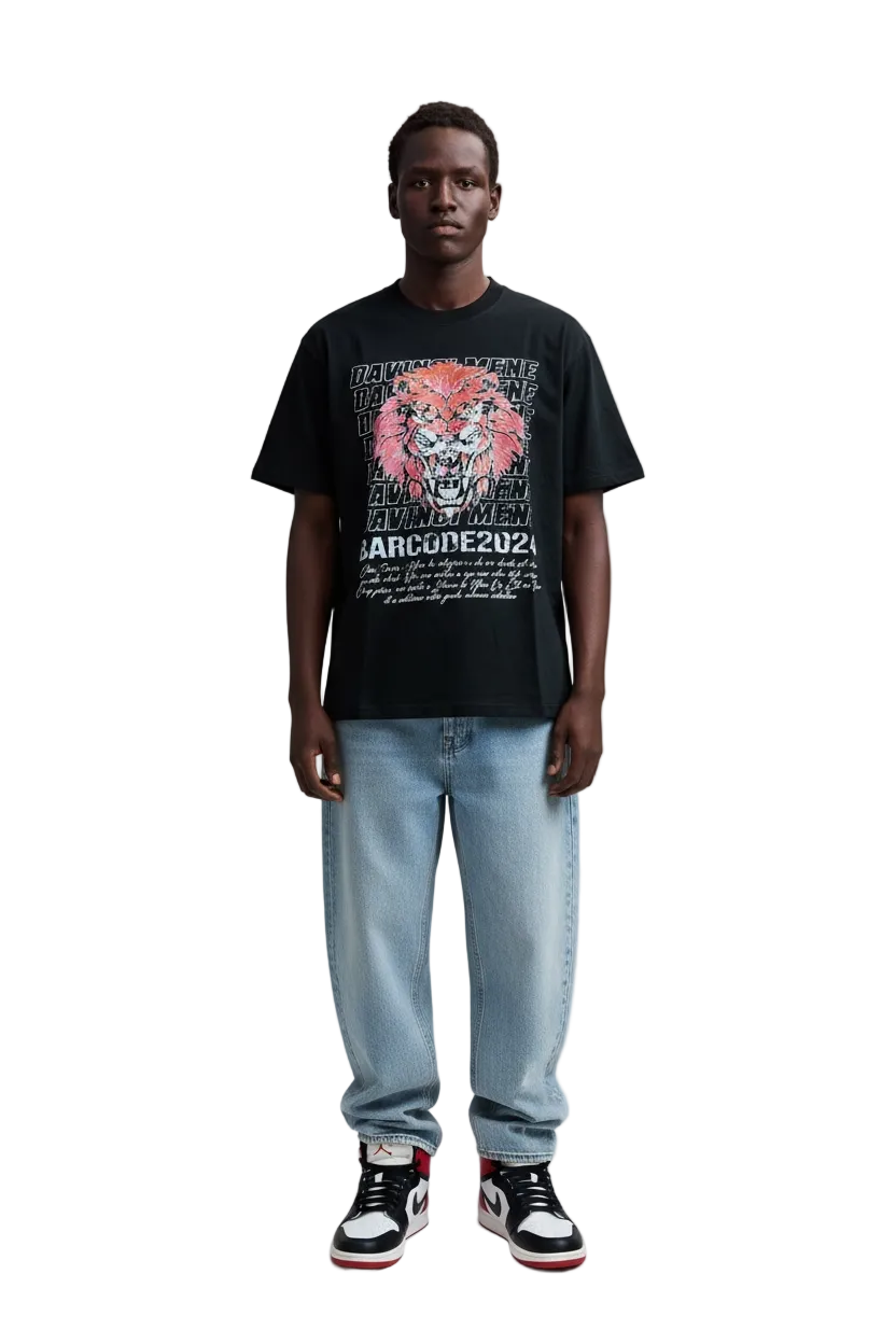 FEARLESS LION OVERSIZED GRAPHIC TEE - BLACK
