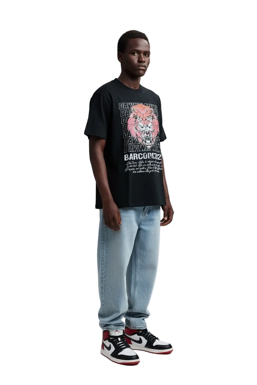 FEARLESS LION OVERSIZED GRAPHIC TEE - BLACK