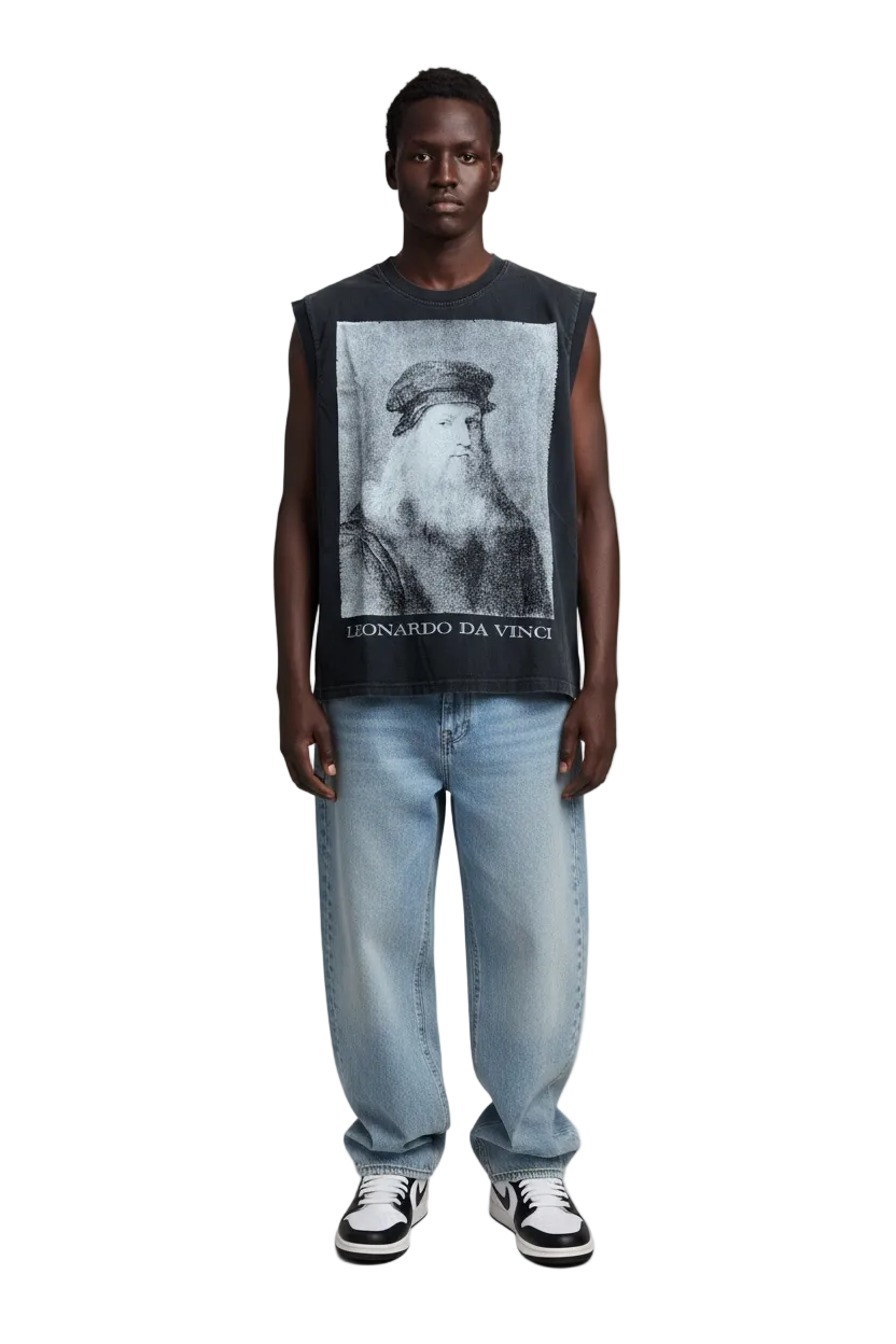 LEONARDO DA VINCI GRAPHIC SLEEVELESS - CHARCOAL