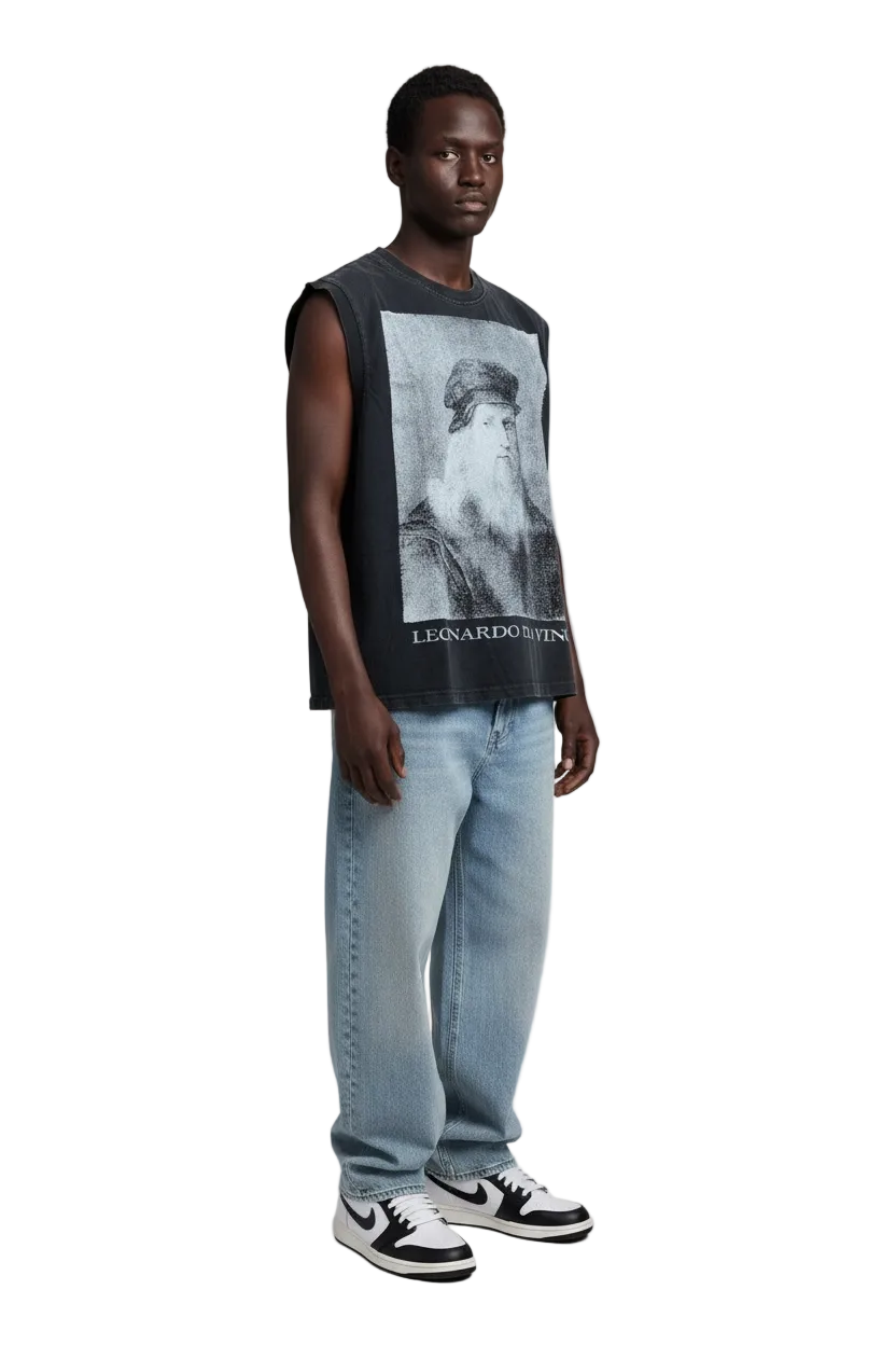 LEONARDO DA VINCI GRAPHIC SLEEVELESS - CHARCOAL