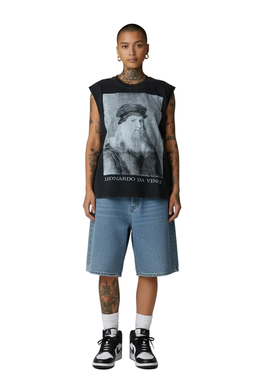 LEONARDO DA VINCI GRAPHIC SLEEVELESS - CHARCOAL