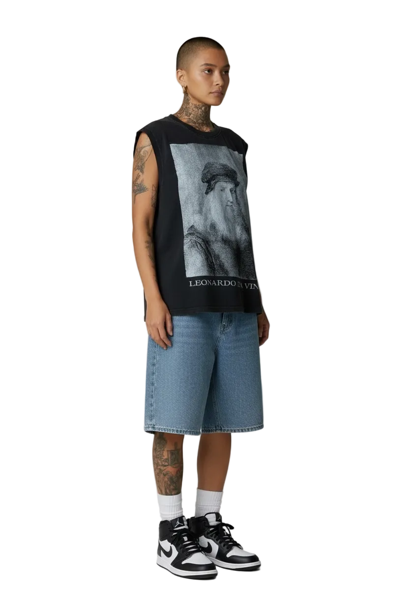 LEONARDO DA VINCI GRAPHIC SLEEVELESS - CHARCOAL