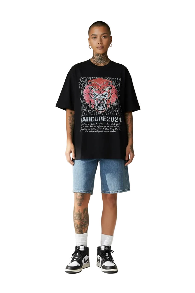 FEARLESS LION OVERSIZED GRAPHIC TEE - BLACK