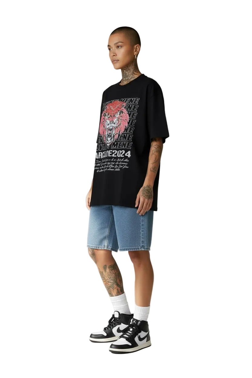 FEARLESS LION OVERSIZED GRAPHIC TEE - BLACK