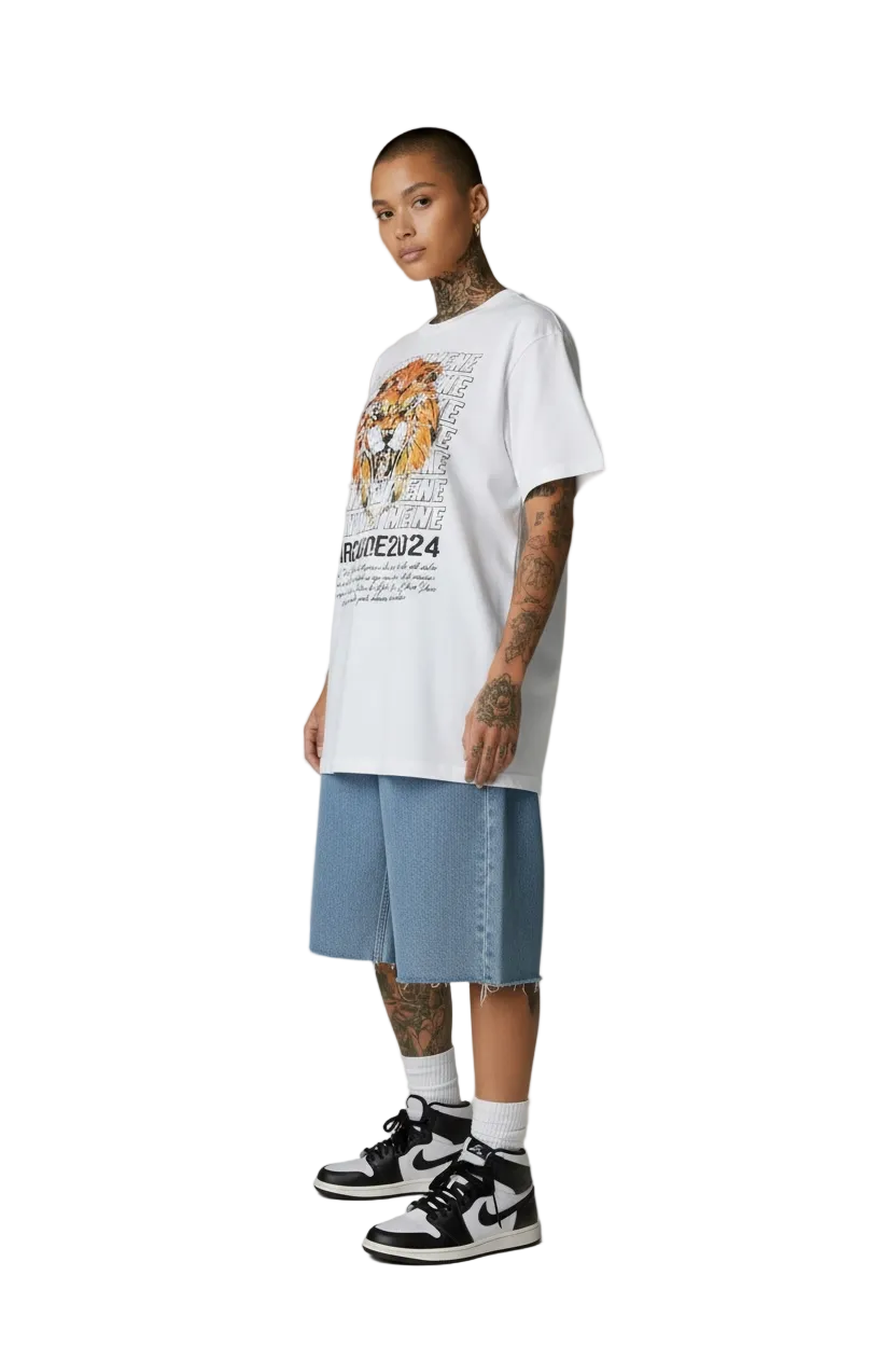 FEARLESS LION OVERSIZED GRAPHIC TEE - WHITE