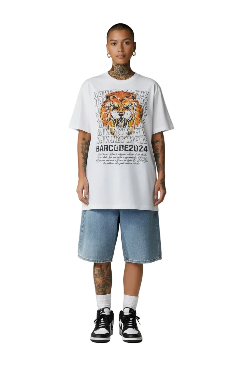 FEARLESS LION OVERSIZED GRAPHIC TEE - WHITE