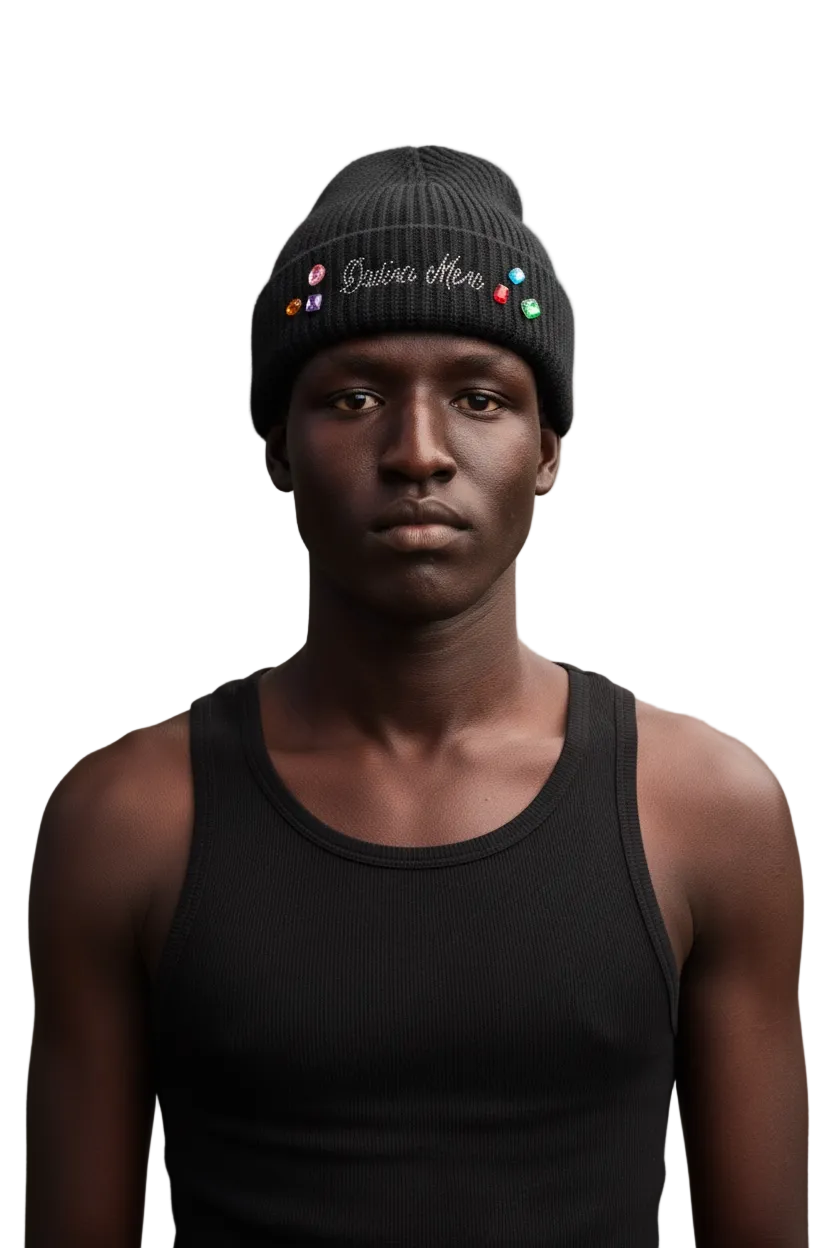 RHINESTONE EMBELLISHED BEANIE - BLACK