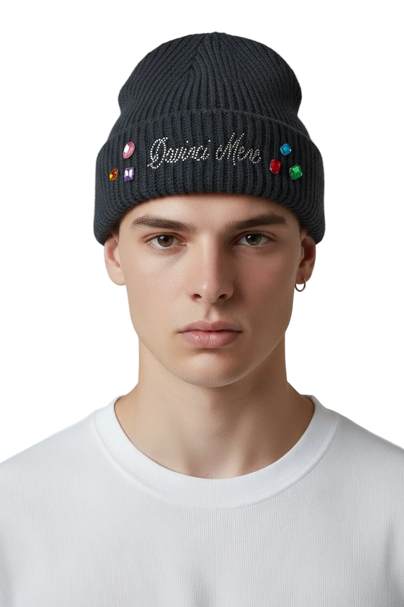 RHINESTONE EMBELLISHED BEANIE - BLACK